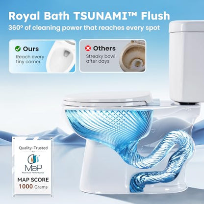 RoyalBath Elongated Two piece Toilet for Bathrooms, 12" Rough In | 17.3" ADA Height, Nano Self-Cleaning, WaterSense/MAP/CUPC Certified, 1 GPF 360° TSUNAMI Flush, Soft-Close Seat - size: 1.01 GPF Side Flush