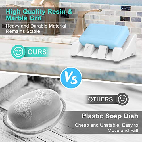 White Marble Soap Dish for Bathroom Sink,Self Draining Bar Soap Holder for Shower
