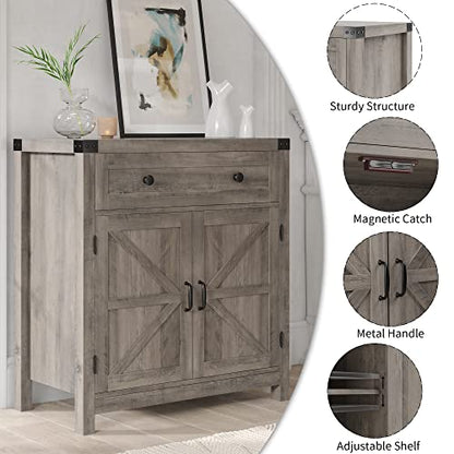 HOSTACK Kitchen Storage Cabinet, Farmhouse Coffee Bar Cabinet, Ash Gray | Small Buffet Cabinet with Doors & Wide Drawer, Wood Sideboard Buffet, Entry Table w/ Adjustable Shelf for Dining Living Room - color: Ash Grey