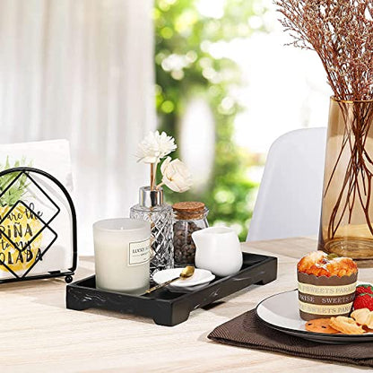 Luxspire Marble Tray for Soap Dispenser Perfume Jewelry, M, Ink Black | 10 x 6 inch, non-slip waterproof resin, easy wipe clean, fits bath kitchen vanity, holds jewelry toiletries soap - color: A - Ink, style: Medium