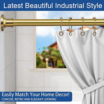 Industrial Shower Curtain Rod - 2-in-1 Design Tension Curtain Rod - Never Rust Non-Slip 43 to 72 Inch Metal Steel, Gold Window Curtain Rod - color: Gold, size: 43-72 Inches