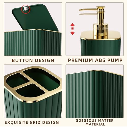 XLHOMO Bathroom Set - 26PC Bathroom Set with Shower Curtain and Rugs, Bathroom Accessory Set, Dark Green Bathroom Accessories Set, Trash Can & Soap Dispenser - style: Dark Green&Gold