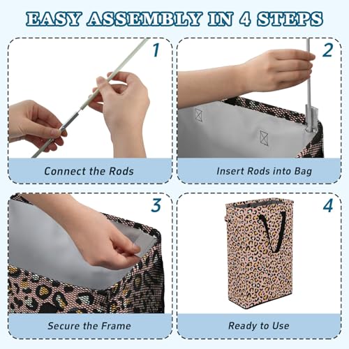 Cheetah Leopard Print Laundry Hamper Dirty Clothes Laundry Basket Bin for Bedroom Bathroom with Handles Slim Tall Collapsible Waterproof Freestanding 48L - color: cheetah Leopard Print