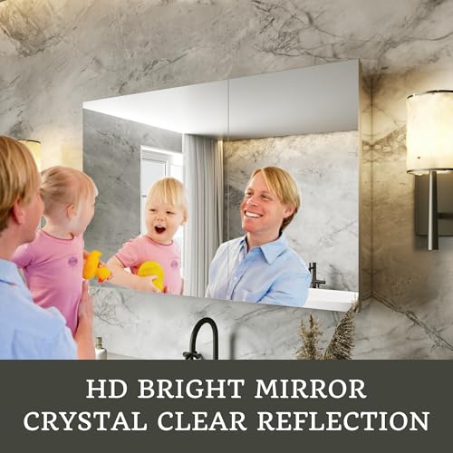 36 x 24 in Medicine Cabinet with Mirror and Side Panels, Silver | Surface or Recessed Medicine Cabinet Mirror with Storage, Adjustable Shelves, Aluminum Alloy Frame, Assembly Required - size: 36''x24''