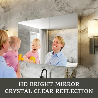 36 x 24 in Medicine Cabinet with Mirror and Side Panels, Silver | Surface or Recessed Medicine Cabinet Mirror with Storage, Adjustable Shelves, Aluminum Alloy Frame, Assembly Required - size: 36''x24''