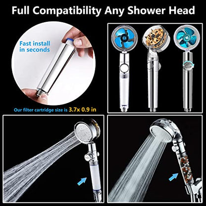 Turbo Shower Head Filter with Minerals, Hydro Shower Head High Pressure Handheld Vortex Turbo Fan Showerhead Filter for Hard Water, Reduces Dry Itchy Skin, 3.7in Set of 6 Replacement PP-Cotton Filters - style: 3.7 x 0.9 inches