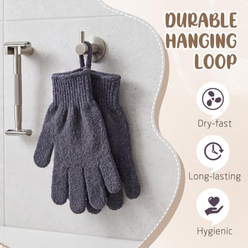Didaey 104 Pcs Exfoliating Glove Bulk Shower Gloves with Hanging Loop Exfoliating Body Scrubber Dead Skin Remover for Body Bath Beauty Spa Massage Scrubs Men Women Bathing(Dark Grey) - color: Dark Grey