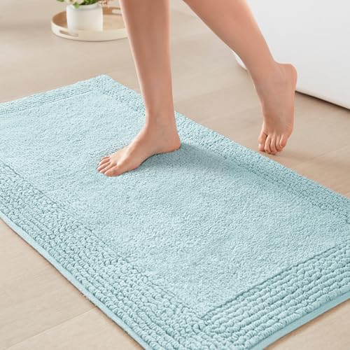 Madison Park Splendor Reversible 100% Cotton Bath Rug, 17 x 24, Blue | Tufted Bathroom Mat, 3000 GSM, Hotel Quality, Luxurious Plush, Medium Pile, Absorbent, Quick Dry, OEKO-TEX, Shower Room Décor - color: Blue, size: 1'5" x 2' (Rectangular)