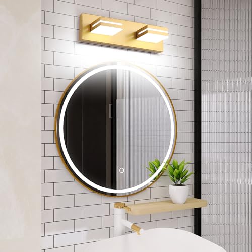 SineRise LED Modern Bathroom Vanity Light Fixtures, Modern Acrylic Bathroom Wall Lighting Fixtures Over Mirror, 2-Light, 15.5-Inch, Gold, White - color: Gold, White, size: 2-Light, 15.5-Inch