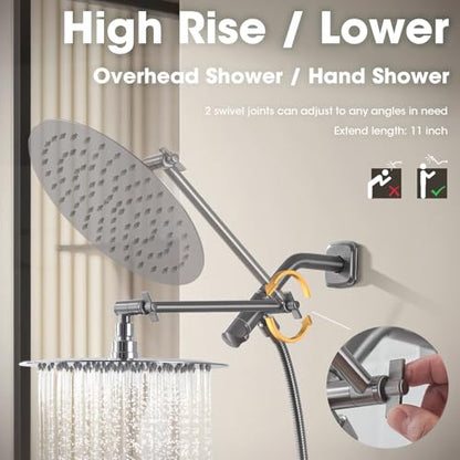 TRUSTMI Shower Arm Diverter, Adjustable High Rise or Lower Shower Head, 10 Inch Extension, Brushed Nickel - color: Brushed Nickel