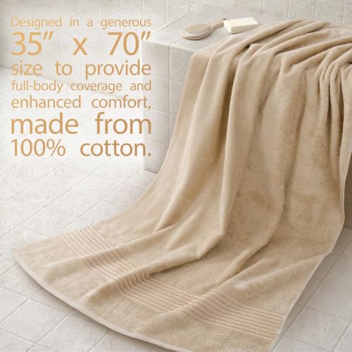Cotton Paradise 100% Cotton Turkish Towel Set, Soft Absorbent Quick Dry, 2 Piece 35x70 Bath Sheet Set, Beige - color: Beige, size: 35"x70"