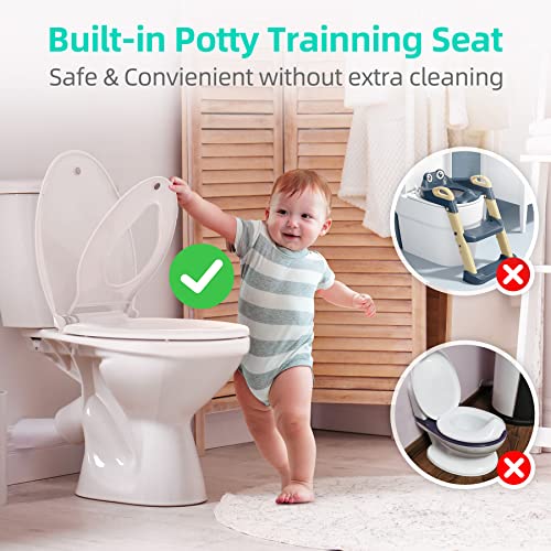 Elongated Toilet Seat with Built-in Potty Training Seat for Toddlers& Adults, Slow Close, Never Loosen, Heavy Duty, Ergonomic, Space Saving Toddler Toilet Seat(Elongated 18.5", Oval) - size: 18.6 x 14.2 x 2.5