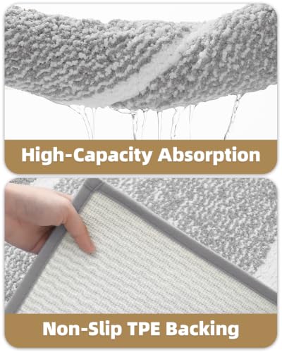 Color&Geometry Simple and Stylish Long Bathroom Rugs Runner Non Slip, 24"x59" Gray Bath Runner Rug, Absorbent, Soft, Washable, Microfiber Bath Mat Bathroom Carpet | Non Slip Bath Runner Rug, Absorbent, Soft, Washable, Microfiber Bath Mat Bathroom Carpet -