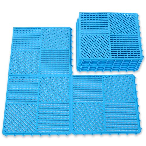 9 Pack Interlocking Rubber Floor Tiles Soft Non-Slip Outdoor Shower Mat with Drainage Holes for Slippery Areas, 12"×12" Blue - color: Blue, size: 9 Pack (12"L x 12"W x 0.4"Th)