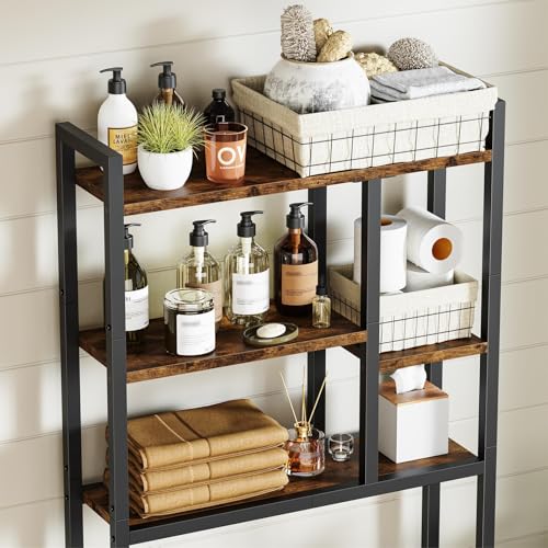 Asgolion Over-The-Toilet Storage Rack, 3-Tier Bathroom Shelves Over Toilet | Above Toilet Storage, Behind Toilet Bathroom Organizer, Space Saver, Freestanding, Rustic Brown - color: Rustic Brown+black