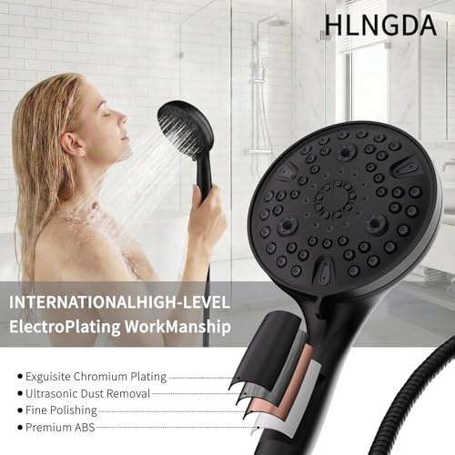 High Pressure Rain Handheld Shower Head Set,Anti-clog Nozzles with Handheld Spray Combo,Fixed Showerhead 6-Mode,59 Inch Hose Bracket Teflon Tape Rubber Washers,Matte Black(MLJ-SC001SGN-2YHS) - color: MLJ-SC001SGN-2YHS