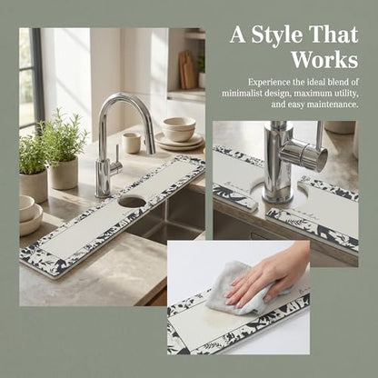 Faucet Mat for Kitchen Sink Splash Guard, Kitchen Sink Mat, Floral Stone Drying Mat for Kitchen Counter 23.6*3.9 inch Beige