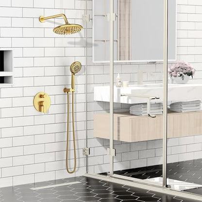SR SUN RISE Shower Faucet - 10 Inch Multifunctional High Pressure Shower Head System with Handheld Shower Head Fixtures - Valve Included - Brushed Gold - color: Brushed Gold, size: 10 Inch