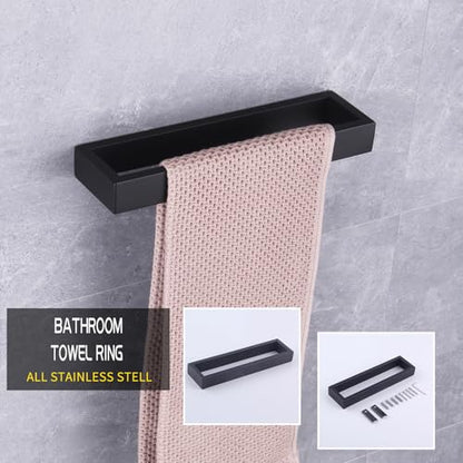 GERZWY Bathroom Accessory 3-Piece Set SUS 304 Stainless Steel Toilet Paper Holder Towel Ring Towel Hooks Wall Mount, Matte Black HG1708-3BK - color: Matte Black