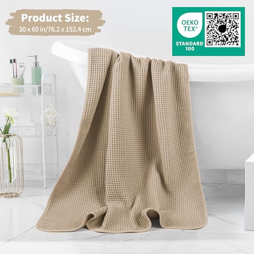 MICROFI New Microfiber Waffle Bath Towels, 2 Pieces, Oversized, Soft, Absorbent, Fast Drying, Lint Free 430 GSM (30''x60''/76cm x 152cm) - color: Beige