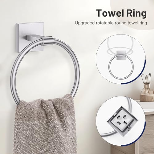 Towel Ring Set 4 Piece Bathroom Hardware Set Includes Towel Ring 2 Towel Hooks and Toilet Paper Holder Stainless Steel Wall Mounted (Brushed Nickel) - color: Brushed Nickel, size: Set C