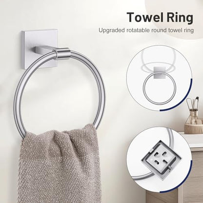 Towel Ring Set 4 Piece Bathroom Hardware Set Includes Towel Ring 2 Towel Hooks and Toilet Paper Holder Stainless Steel Wall Mounted (Brushed Nickel) - color: Brushed Nickel, size: Set C