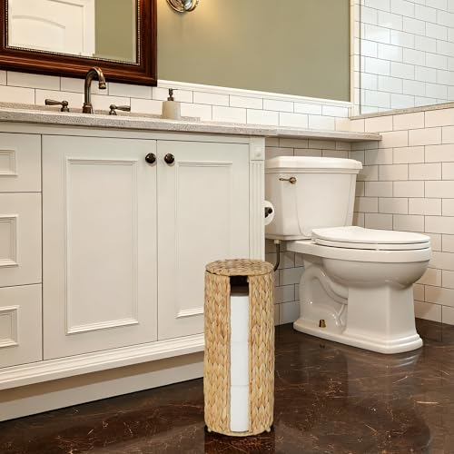 PINXIURY Water Hyacinth Paper Roll Holder, Wicker Toilet Paper Holder Stand for Bathroom, 3 Rolls of Toilet Paper Storage, Toilet Roll Holder Stand for Bathroom and Under Sink - color: Natural Water Hyacinth