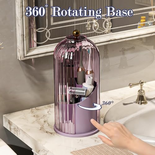 Toothbrush and Toothpaste Holders with Cover, All Pink | Waterproof and Dustproof, 360° Rotating Base, Smooth Sliding Door, 3 Slots, for Bathroom Countertop - color: All Pink