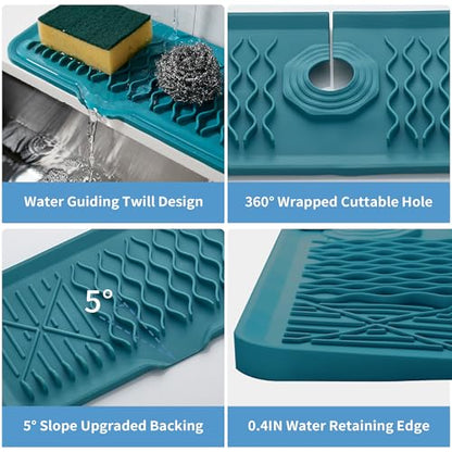 24inch Sink Splash Guard Mat Green Dish Drying Mats Kitchen Sink Non-Slip | Sink Water Splash Guard Behind Faucet Countertop Protect Kitchen Sink Splatter Screen Faucet Air Drying Mat - color: Green
