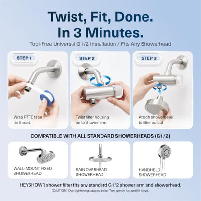 HEY SHOWR Shower Filter, NSF 42 Certified, Chlorine & Heavy Metal Reduction | 500-Layer 5-Micron Filter, Transparent Cap, 98g Lightweight Design, 3 Replacement Cartridges & Ecozen Material - style: Shower Filter + 3 Refills