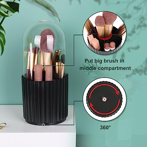 JessLab Makeup Brush Holder Organizer with Lid, 360 Degree Rotatable Spinning Cosmetics Holder Display for Bathroom Vanity Countertop, Black - color: Black
