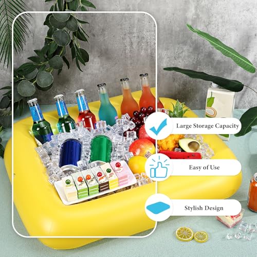 FillTouch Rectangular Inflatable Serving Bar Floating Drink Holder for Pool Inflatable Cup Holders Hot Tub Accessories, Adults Swimming Fun Drink Floats for Swimming Pool Party(Yellow) - color: Yellow