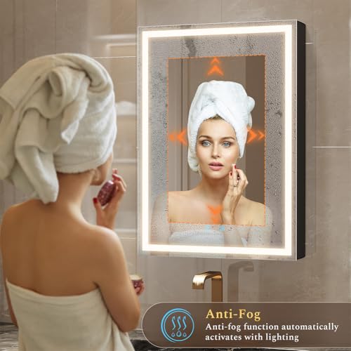 Spliceable Modular LED Lighted Bathroom Medicine Cabinet Mirror with Anti-Fog Aluminum Frame, Adjustable Lighting, Built-in Sockets & USB Ports – Wall Mounted (Left Hinge, 28" L x 20" W) - color: 20"×28" Led Left Hinge Cabinet