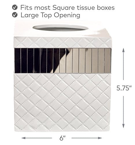 Quilted Mirror White Square Resin Tissue Box Cover with Bottom Slider - style: Square Tissue Box