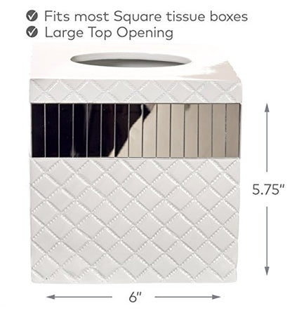 Quilted Mirror White Square Resin Tissue Box Cover with Bottom Slider - style: Square Tissue Box
