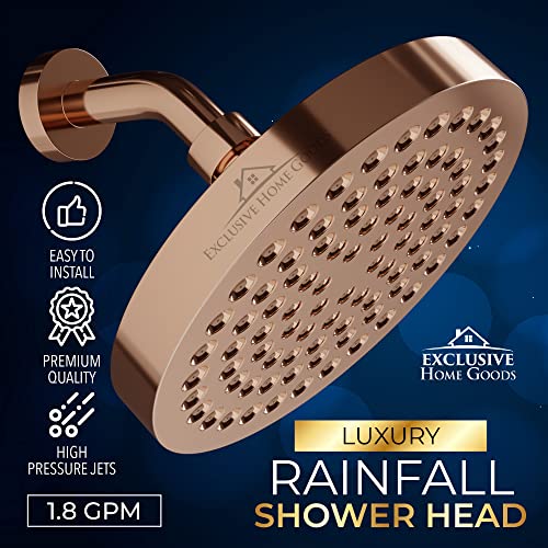 Rainfall Shower Head - 6" High Pressure Shower Heads - 1.8 GPM Shower Heads with Anti-Clog 90 Rubber Jets - 360° Rotation Adjustable Shower Head - Rustproof Bathroom Shower Head - Rose Gold - color: Rose Gold, size: California 1.8 GPM, 6 Inch Diameter