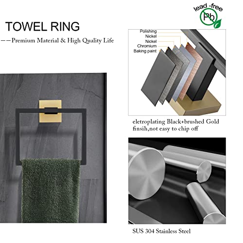 5 Pieces Bathroom Hardware Accessories Set Black and Gold Towel Bar Set,Wall Mounted Stainless Steel,23.6 Inch - color: Gold&black