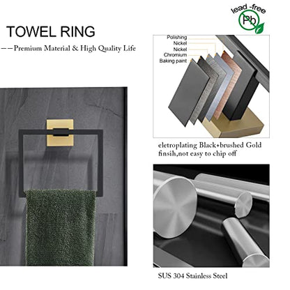 5 Pieces Bathroom Hardware Accessories Set Black and Gold Towel Bar Set,Wall Mounted Stainless Steel,23.6 Inch - color: Gold&black