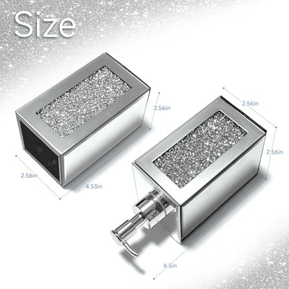 2Pcs Silver Bathroom Set, Mirror Finish & Diamond Accent Soap Holder,Modern | High polish mirror glass, sparkling diamond accents, sleek silhouette, stain proof surface, easy to clean, generous capacity - color: Silver