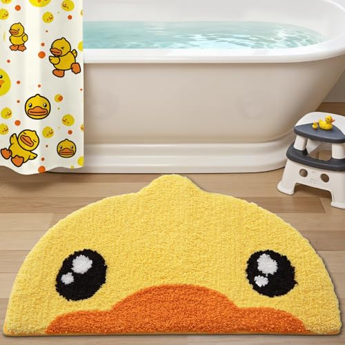 LUMI Cute Animal Bathroom Rugs, Soft Absorbent Non Slip Bath Mats, 22"x36" | Yellow Rubber Duck Design, Quick Dry Microfiber, Machine Washable, Ideal Floor Mat for Shower Sink Bathtub Kid’s Room Decor - color: Aqua Duck-large