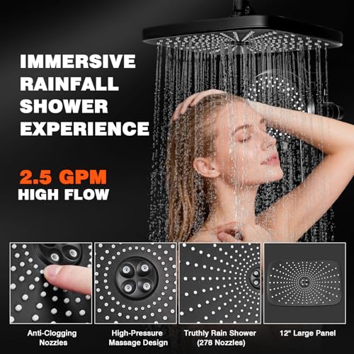 Black Shower Head with Handheld, Adjustable Rain Shower Head with Spray Combo, One-piece High Pressure Filtered Shower Head with Handheld, Built-in Magnetic Docking and Power Jets