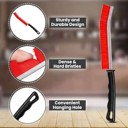 Crevice Cleaning Brush Set 3Pcs Hard Bristle Tools for Narrow Spaces | Includes Red, Black & Yellow Grout Scrub Brushes for Tile Floors, Bathroom, Shower, Window Tracks & Kitchen Cleaning.