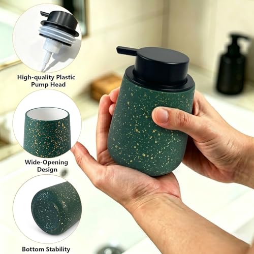 Ceramic Foaming Soap Dispenser - 14.5 oz Foam Hand Soap Dispenser Bathroom, Modern Refillable Dish Wash Soap Bottle for Kitchen with Large Easy-to-Press Pump (Green) - color: Green