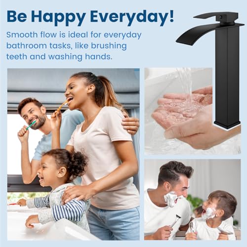 Airuida Vessel Sink Faucet, Matte Black Tall Waterfall Bathroom Faucet | Single Handle,Tall Bathroom Faucet 1 Hole,Vanity Faucet,without Drain,Bowl Bathroom Faucet - color: Matte Black