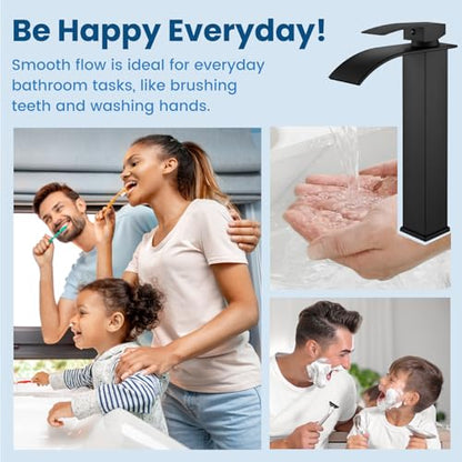 Airuida Vessel Sink Faucet, Matte Black Tall Waterfall Bathroom Faucet | Single Handle,Tall Bathroom Faucet 1 Hole,Vanity Faucet,without Drain,Bowl Bathroom Faucet - color: Matte Black