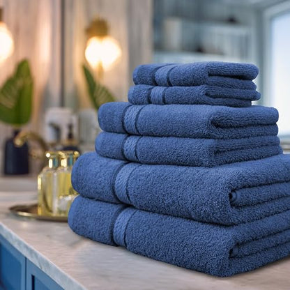 COTTON CRAFT Ultra Soft 6 Piece Towel Set - 100% Cotton Towels - Blue | Absorbent 580 GSM Quick Dry Everyday Premium Luxurious Bathroom Towels - 2 Large Bath Towels, 2 Hand Towels, 2 Washcloths - color: Blue, size: 6 Piece Towel Set
