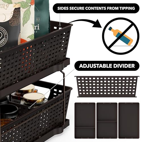 Simple Houseware 2 Tier Pull-Out Sliding Drawer Under Sink Storage, Brown | Great for Kitchen Bathroom Tray Shelf Organizer - color: Brown