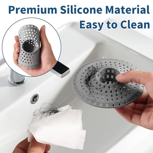 3Pcs Silicone Hair Catcher Shower Drain for Bathtub & Sink Trap/Strainer | 3 Pack Anti-Clog Collapsible Tub Protector Cover, Pet Hair Stopper fit 1 1/2" to 1 5/8'' Bathroom, Shower Stall & Sink Drains - color: Dull Grey