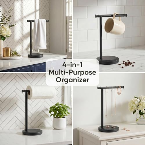 Hoimpro Hand Towel Holder Stand Bathroom Towel Bar Rack Countertop Black | Free Standing Towel Hanger for Bathroom Kitchen Vanity Counter,13 Inch, Stainless Steel, Towel Ring, Bath Accessories , Matte - color: Matte Black
