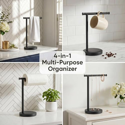 Hoimpro Hand Towel Holder Stand Bathroom Towel Bar Rack Countertop Black | Free Standing Towel Hanger for Bathroom Kitchen Vanity Counter,13 Inch, Stainless Steel, Towel Ring, Bath Accessories , Matte - color: Matte Black